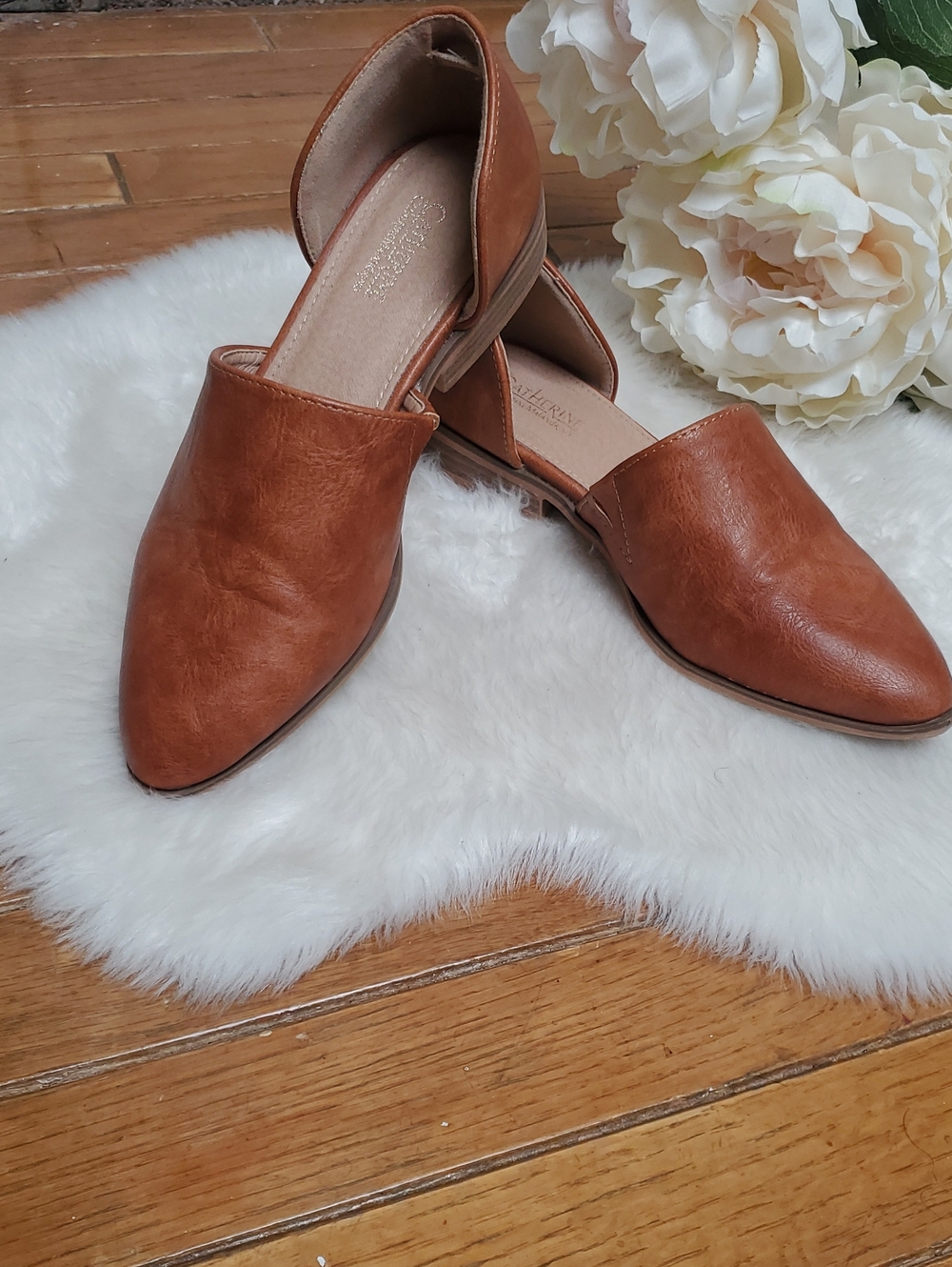 Catherine Malandrino Alaney Tan Cognac Pointed D'Orsay Flats